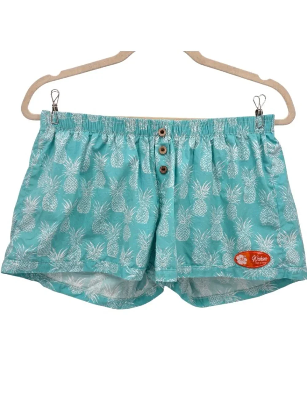 BBC Wahine Girls XL Shorts Pineapple Blue Pull On Beach Tropical Summer Hawaiian